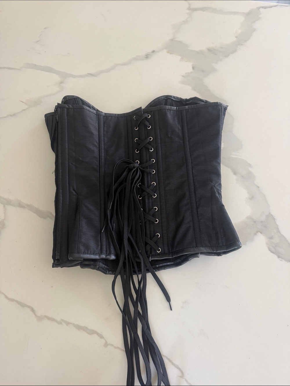 Women's Black Faux Leather Corset Top